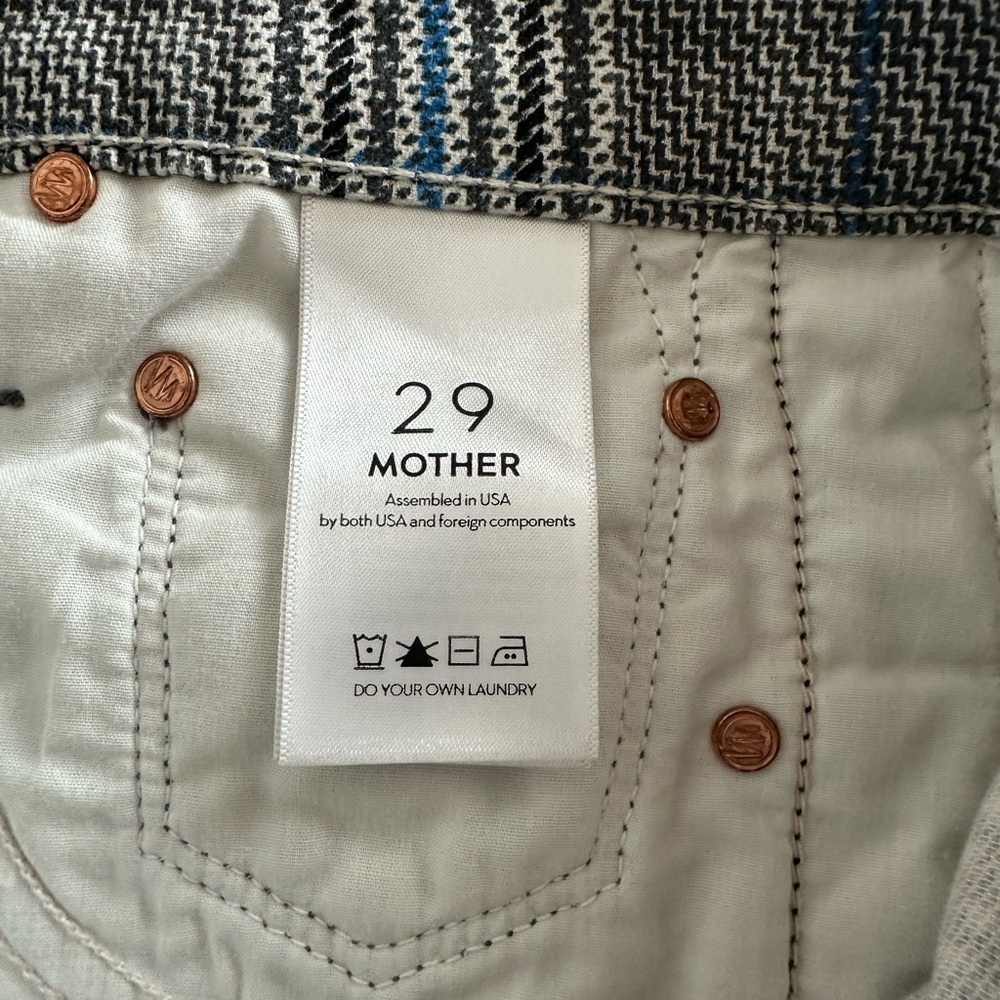 MOTHER Plaid Ankle Pants Jeans with Navy Stripes 29 - Picture 9 of 12